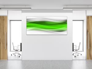 Obraz skleněný zeleno bílá šedá vlna - 50 x 100 cm