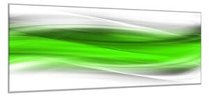 Obraz skleněný zeleno bílá šedá vlna - 50 x 100 cm