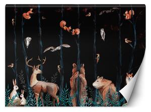 Fototapeta Tmavý les a lesní zvířátka Materiál: Vliesová, Rozměry: 200 x 140 cm