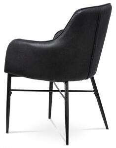 Jídelní židle, potah černá látka v dekoru vintage kůže, kovová čtyřnohá podnož, AC-9990 BK3