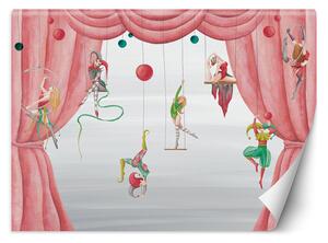 Fototapeta Cirkusoví akrobati a růžový závěs Materiál: Vliesová, Rozměry: 200 x 140 cm