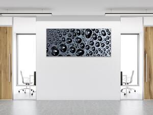 Obraz skleněný kapky vody na černém podkladu - 30 x 60 cm