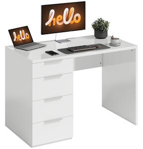 HOMCOM lesklý psací stůl s 4 zásuvkami, 110 x 60 cm — moderní úložný stůl do malých prostor, domácí kancelář, bílý | Aosom