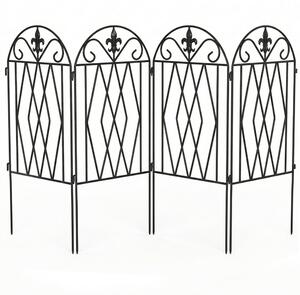 Outsunny 4‑panelový kovový zahradní plot, 125 × 56 cm, oblouková dekorace, odolný a snadná montáž, pro záhon, terasu, trávník, černý | Aosom