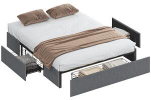 HOMCOM čalouněný rám dvoulůžka 165 × 193 cm (pro matraci 160 × 190 cm), 3 zásuvky, dřevěný lamelový rošt, bez matrace – šedý | Aosom