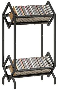 HOMCOM kovový dvoupatrový stojan na CD – úsporná police na 50 CD pro DVD, knihy, obývací pokoj, ložnici, kancelář, 45,2 × 25,4 × 80 cm, černá | Aosom