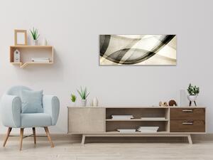Obraz skleněný abstraktní malovaná vlna černo béžová - 50 x 100 cm
