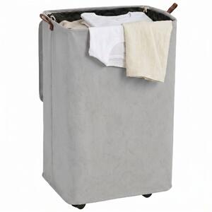HOMCOM prádelní koš se sklápěcím víkem a kolečky, 50 l, skládací s odnímatelným pratelným pytlem se stahovací šňůrou, 40 x 30 x 65 cm, šedý | Aosom