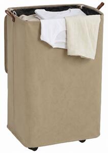 HOMCOM koš na prádlo s víkem a koly, 50 l, skládací s odnímatelným pratelným vakem, 40 × 30 × 65 cm, camel | Aosom