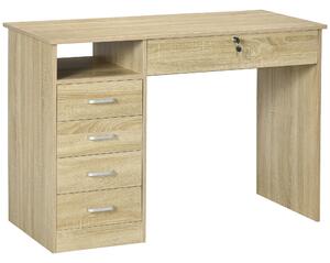HOMCOM kompaktní psací stůl 5 zásuvek s zámkem — 110×50×76 cm, dubový dekor | Aosom