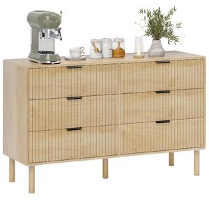 HOMCOM 6-Drawer Bedroom Chest - Modern Dresser with Pine Legs, Space-Saving Oak Finish, 47.2 x 15.6 x 29.5 in | Aosom
