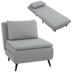 HOMCOM 3-in-1 Folding Single Sofa Bed – 3-Position Adjustable Back, Removable Cushion, Linen-Look, Eucalyptus Wood, Light Grey (29.5 x 34.6 x 30.7 in)