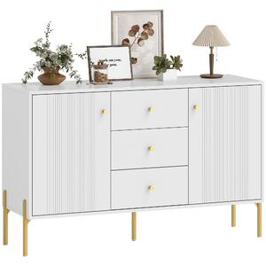 HOMCOM moderní komoda – 3 tiché zásuvky, 2 nastavitelné police, 5 ocelových nožiček, 120 × 39,1 × 76 cm, bílá | Aosom