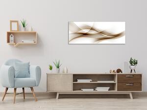 Obraz skleněný abstrakt hnědo béžová vlna - 34 x 72 cm
