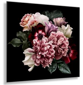 Obraz skleněný kytice pivoňka, růže, sasanka, tulipán - 34 x 34 cm