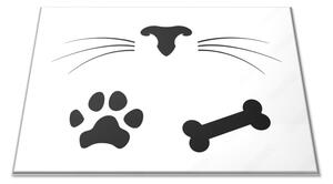 Skleněné prkénko detail kočka a pes, vousy, tlapka, kost - 30x20cm