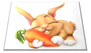 Skleněné prkénko malovaný králíček s mrkví - 30x20cm