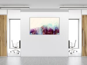 Obraz skleněný abstrakt bordo a modrý, smetanový podklad - 30 x 60 cm