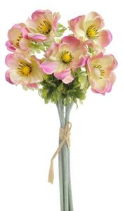 Umělá kytice sasanek 6 ks - krémová s růžovými okraji