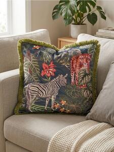 Sinsay - Decorative pillowcase with fringes in tropical pattern - zelená