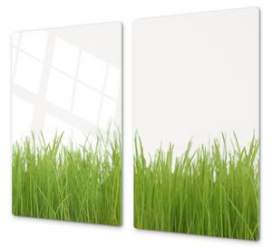 Ochranná deska jarní tráva bílé pozadí - 52x60cm / S lepením na zeď