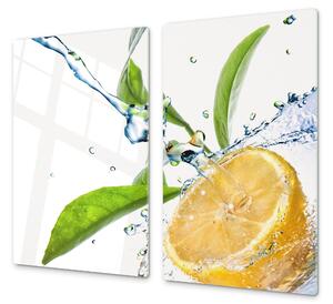 Ochranná deska citron ve vodě s listím - 52x60cm / S lepením na zeď