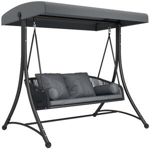 Outsunny ratanová houpačka Hollywood — 2místná zahradní lavice s nastavitelnou stříškou a polštáři, nosnost 240 kg, 178 × 120 × 172 cm | Aosom