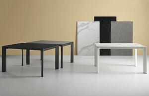 Světle šedý keramický rozkládací jídelní stůl Somcasa Lisa 140/200 x 90 cm s bílou podnoží