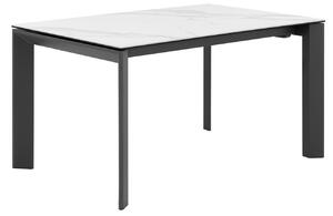 Bílý keramický rozkládací jídelní stůl Somcasa Lisa 140/200 x 90 cm s černou podnoží