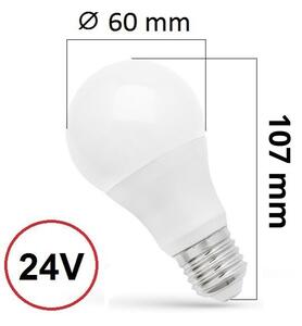 LED žárovka E27 8,5W 850lm 24V AC/DC, teplá, ekvivalent 64W