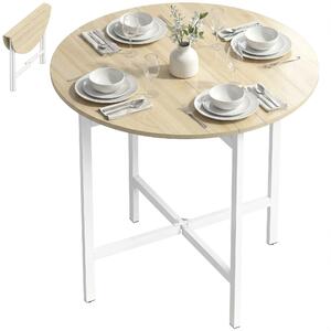 HOMCOM skládací kulatý jídelní stůl pro 2–4 osoby, úspora místa, sklopné desky, ocelový rám, dekor dřeva/bílá, 80 x 80 x 76 cm | Aosom