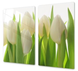Ochranná deska květy bílé tulipány - 52x60cm / S lepením na zeď