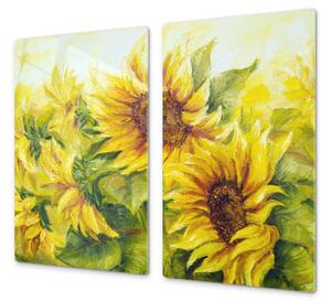 Ochranná deska malované květy slunečnice - 52x60cm / S lepením na zeď
