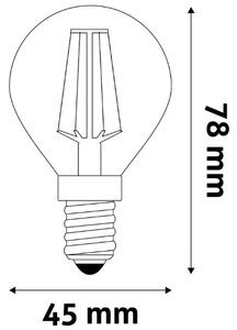 Prémiová retro LED žárovka E14 2W 250lm G45 teplá, filament, ekv. 20W, 3 roky