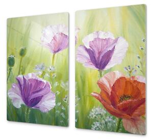 Ochranná deska malované květy vlčí máky - 65x65cm / Bez lepení na zeď