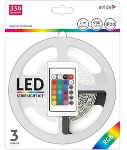 Set: LED pásek 7,2W/m, RGB, délka 3m s ovladačem, dálkovým ovládáním a napájecím zdrojem