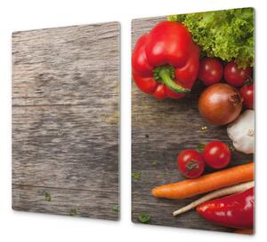 Ochranná deska čerstvá zelenina na dřevě - 52x60cm / S lepením na zeď