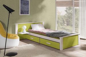 Dětská postel z masivu borovice ALDO PLUS se šuplíky - 200x90 cm - bílá/zelená