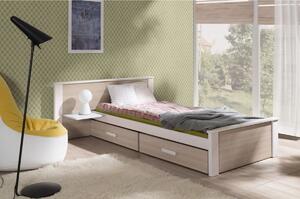 Dětská postel z masivu borovice ALDO PLUS se šuplíky - 200x90 cm - bílá/dub sonoma