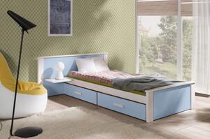 Dětská postel z masivu borovice ALDO PLUS se šuplíky - 200x90 cm - bílá/modrá