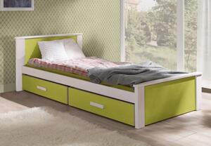Dětská postel z masivu borovice ALDO se šuplíky - 200x90 cm - bílá/zelená