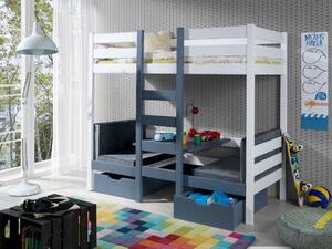 Dětská patrová postel z masivu borovice BART se šuplíky - 200x90 cm - bílá/grafit