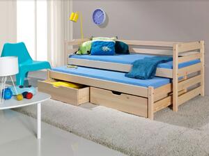 Dětská postel z masivu borovice MARTIN s přistýlkou a šuplíky - 200x90 cm - přírodní borovice