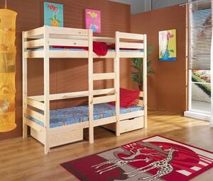 Dětská patrová postel z masivu borovice BART se šuplíky - 200x90 cm - přírodní borovice