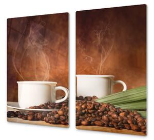 Ochranná deska káva a dva bílé hrníčky - 52x60cm / S lepením na zeď