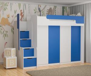 Dětská vyvýšená postel s šatními skříněmi DORIAN III - 200x90 cm - modrá