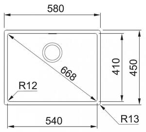 Franke BOX BXX 210/110-54, 580x450 mm, nerezový dřez 127.0395.015