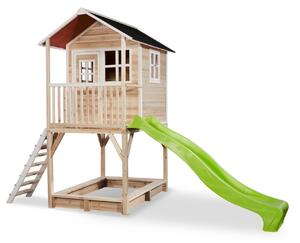 Drevko Domeček pro děti se skluzavkou Loft 700 - přírodní