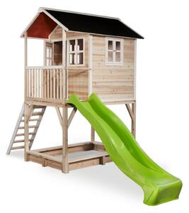 Drevko Domeček pro děti se skluzavkou Loft 700 - přírodní