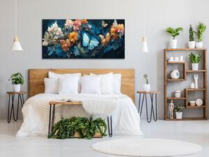 Obraz skleněný flora kombinace s motýlími květy - 30 x 60 cm